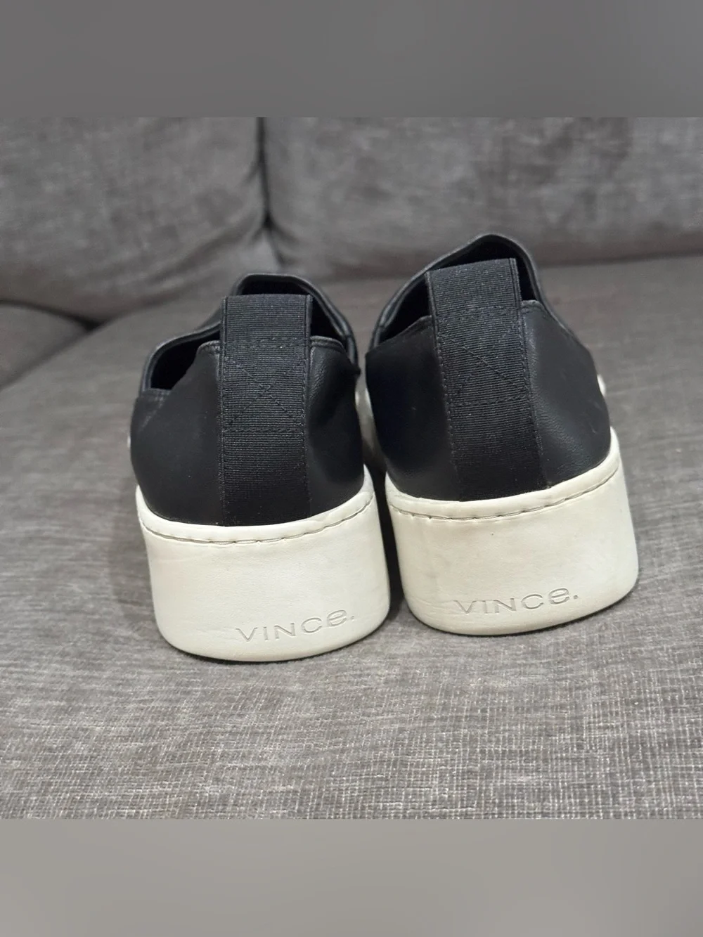 Vince Warren black leather platform slip-on sneakers, size 9